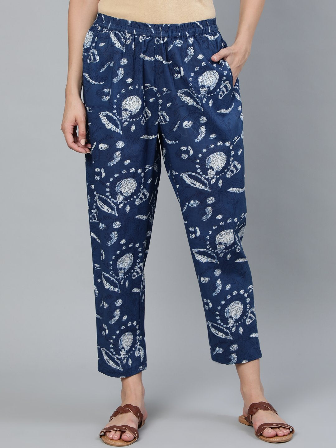 Women Blue Indigo Printed Trouser | LASVINI - Redefining Indian Fashion with Elegance