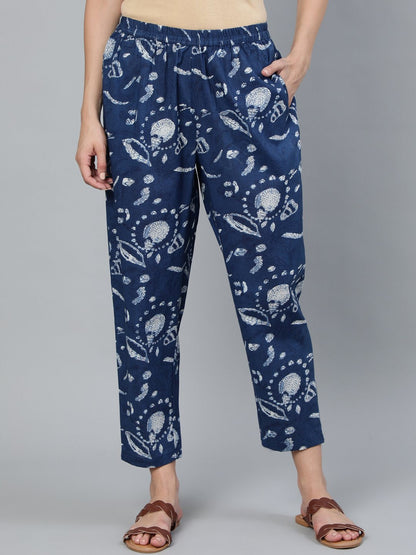 Women Blue Indigo Printed Trouser | LASVINI - Redefining Indian Fashion with Elegance