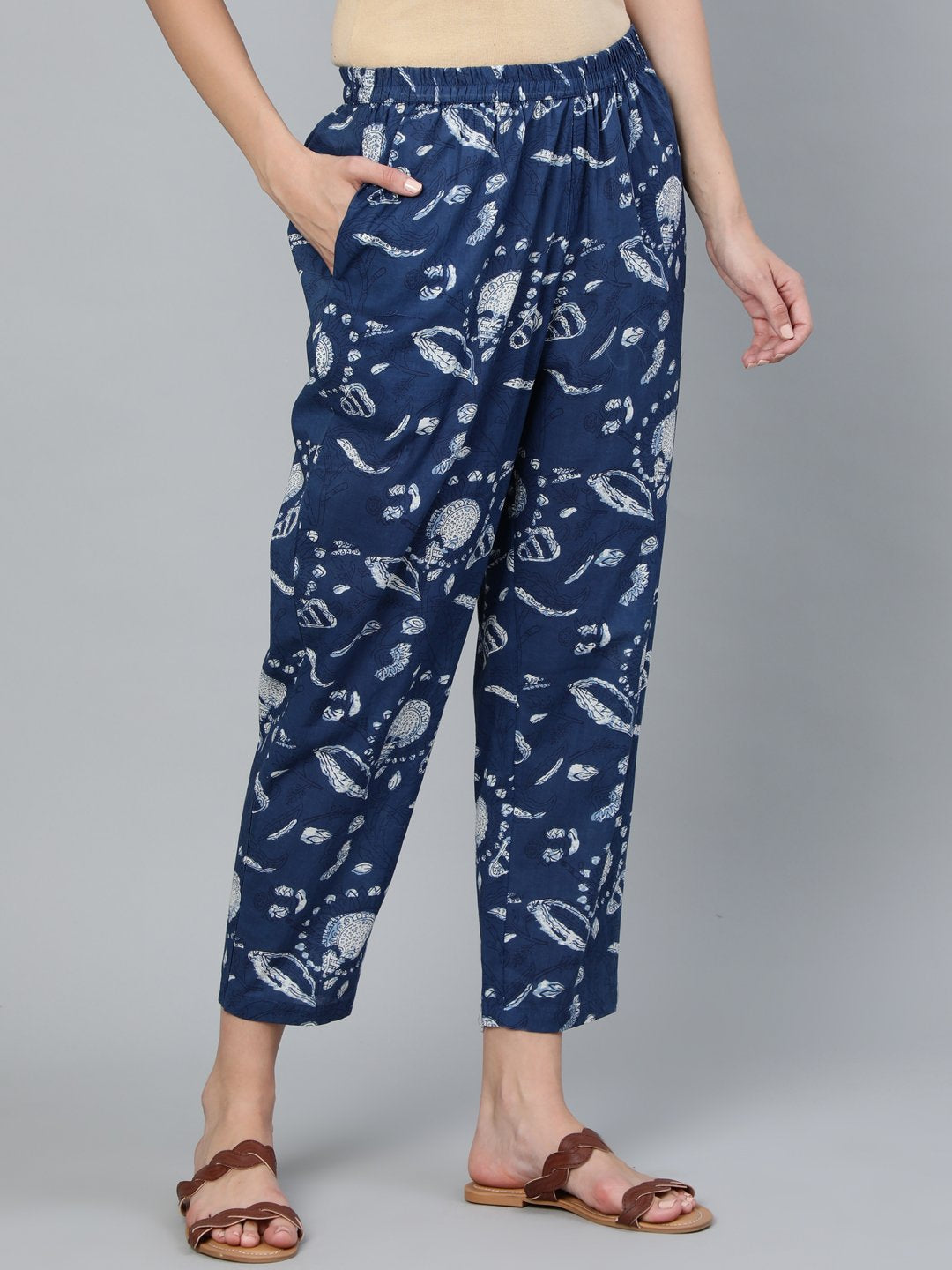 Women Blue Indigo Printed Trouser | LASVINI - Redefining Indian Fashion with Elegance