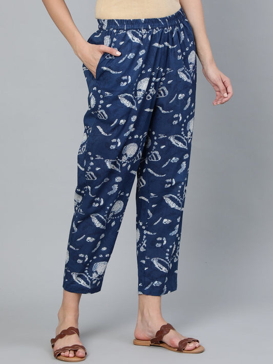 Women Blue Indigo Printed Trouser | LASVINI - Redefining Indian Fashion with Elegance