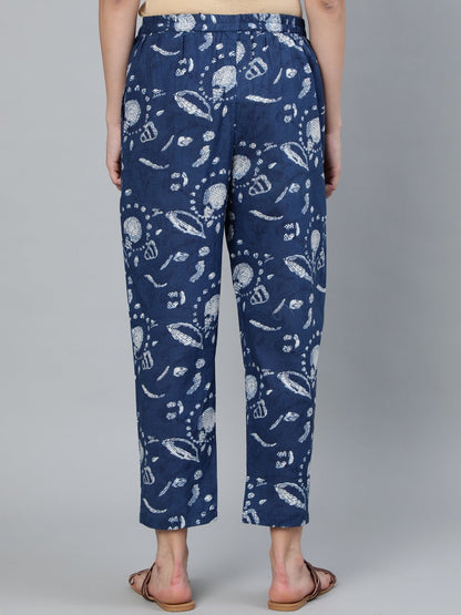 Women Blue Indigo Printed Trouser | LASVINI - Redefining Indian Fashion with Elegance