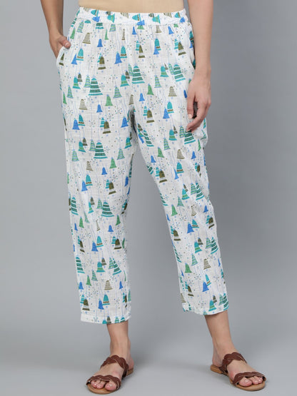 Women Off White Printed Trouser | LASVINI - Redefining Indian Fashion with Elegance
