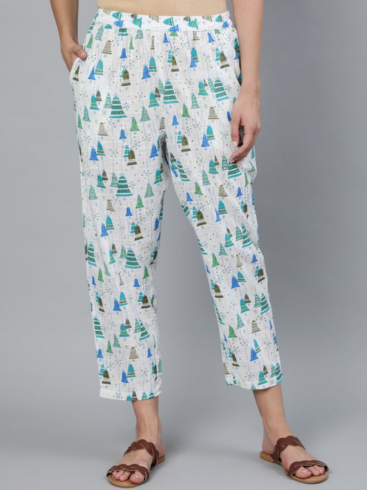 Women Off White Printed Trouser | LASVINI - Redefining Indian Fashion with Elegance