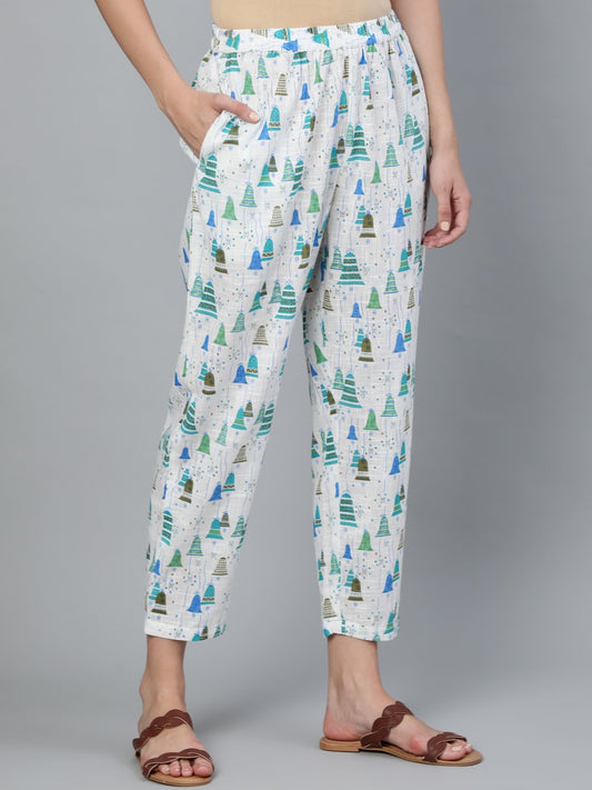 Women Off White Printed Trouser | LASVINI - Redefining Indian Fashion with Elegance