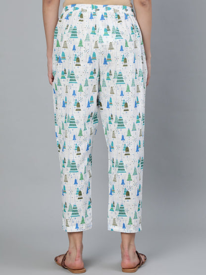 Women Off White Printed Trouser | LASVINI - Redefining Indian Fashion with Elegance