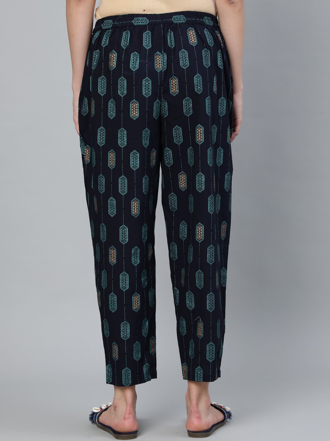 Women Navy Blue Printed Trouser | LASVINI - Redefining Indian Fashion with Elegance