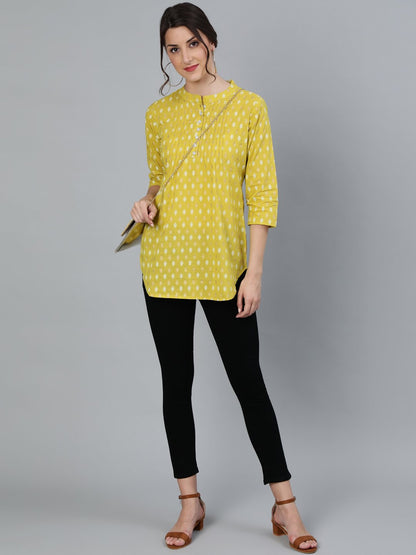 Women Green Printed Tunic With Mandarin Collar & Three Quarter Sleeves | LASVINI - Redefining Indian Fashion with Elegance