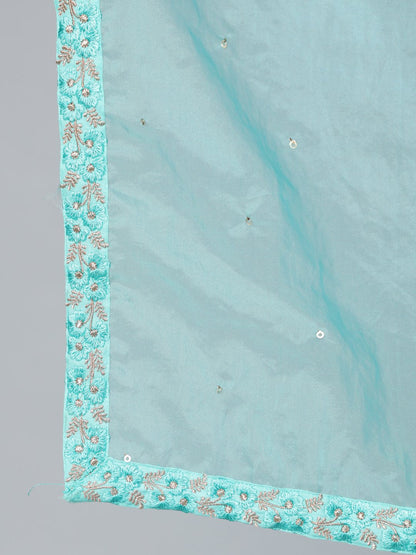 Women Turquoise Blue Sequence Embroidered Straight Kurta Plazzo With Net Dupatta | LASVINI - Redefining Indian Fashion with Elegance