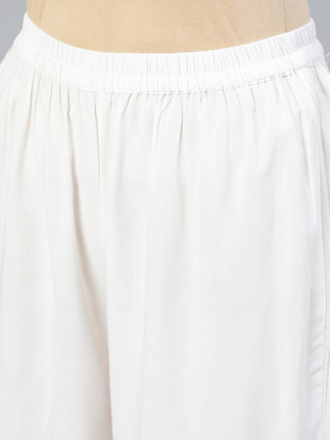 Women Off-White Gold Embroidered Flared Kurta Plazzo With Net Dupatta | LASVINI - Redefining Indian Fashion with Elegance