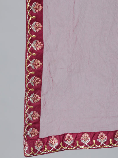 Women Burgundy Embroidered Straight Kurta Plazzo & Organza Dupatta | LASVINI - Redefining Indian Fashion with Elegance