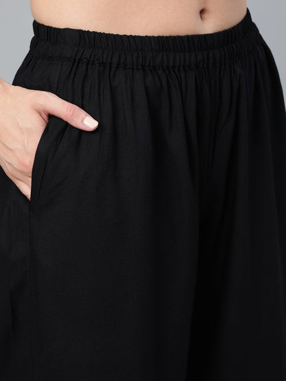 Women Black & Peach Embroidered Straight Kurta Plazzo & Organza Dupatta | LASVINI - Redefining Indian Fashion with Elegance