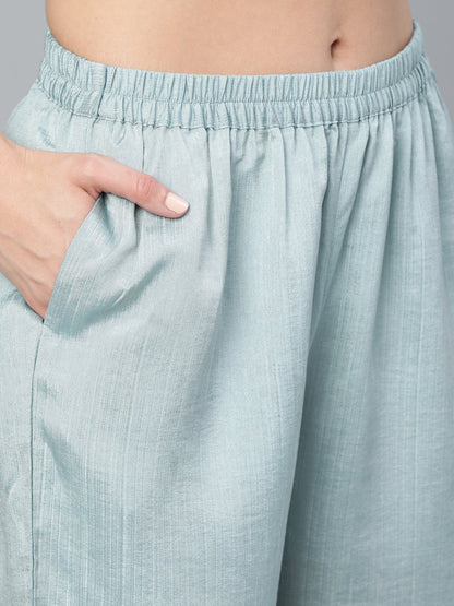 Women Pastel Blue Embroideres Straight Kurta Plazzo & Net Dupatta | LASVINI - Redefining Indian Fashion with Elegance