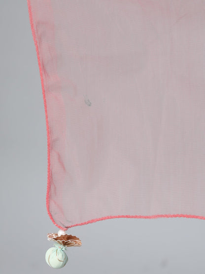 Women Pastel Green Foil Printed Tired Dress With Pink Embroidered Dupatta | LASVINI - Redefining Indian Fashion with Elegance