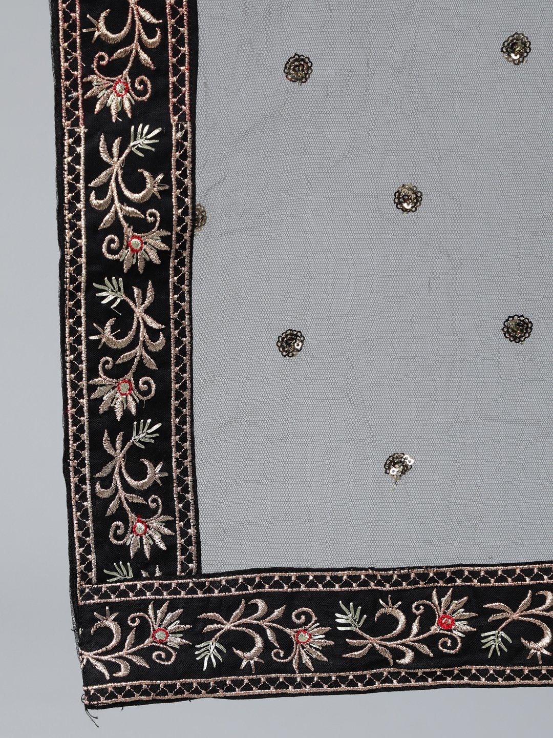 Women Black Flared Embroidered Dress With Sequinned Dupatta | LASVINI - Redefining Indian Fashion with Elegance