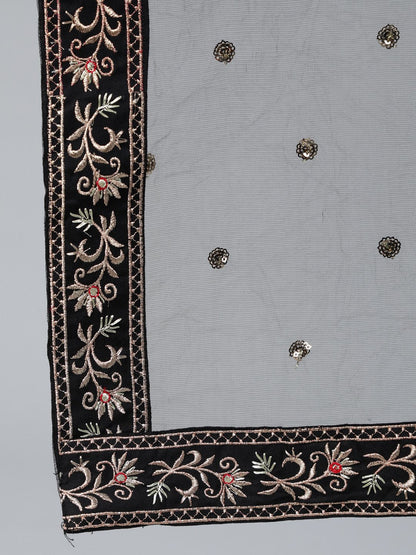 Women Black Flared Embroidered Dress With Sequinned Dupatta | LASVINI - Redefining Indian Fashion with Elegance