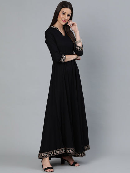 Women Black Flared Embroidered Dress With Sequinned Dupatta | LASVINI - Redefining Indian Fashion with Elegance