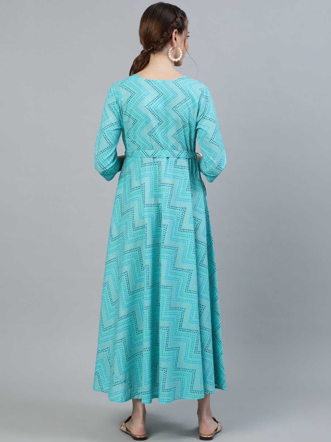 Women Blue Printed Maternity Dress With Three Quarter Sleeves | LASVINI - Redefining Indian Fashion with Elegance