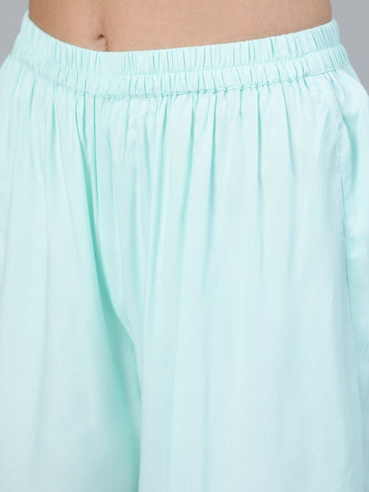 Women Sea Green Straight Embroidered Kurta With Plazzo & Dupatta | LASVINI - Redefining Indian Fashion with Elegance