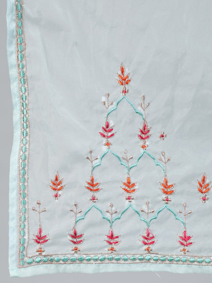 Women Sea Green Straight Embroidered Kurta With Plazzo & Dupatta | LASVINI - Redefining Indian Fashion with Elegance