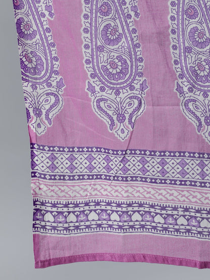 Women Purple Printed Maternity Dress With Three Quarter Sleeves & Dupatta | LASVINI - Redefining Indian Fashion with Elegance