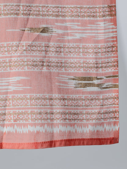 Women Peach & Gold Printed Maternity Dress With Three Quarter Sleeves & Dupatta | LASVINI - Redefining Indian Fashion with Elegance