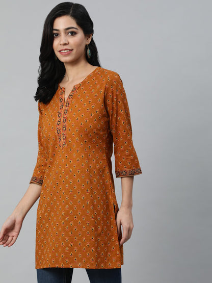 Women Mustard & Red Printed Tunic | LASVINI - Redefining Indian Fashion with Elegance