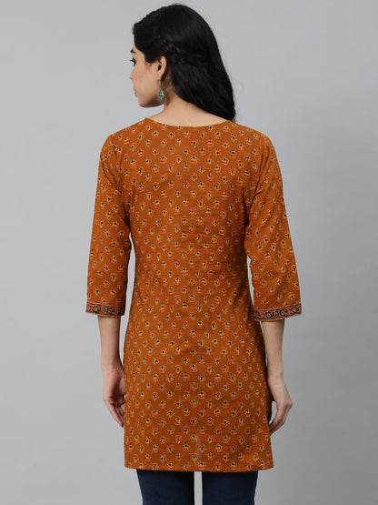 Women Mustard & Red Printed Tunic | LASVINI - Redefining Indian Fashion with Elegance