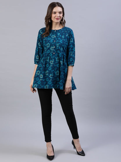 Women Green Box Pleated Tunic | LASVINI - Redefining Indian Fashion with Elegance