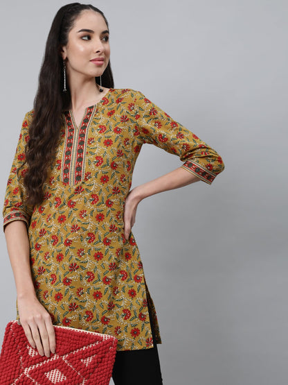 Women Yellow & Red Printed Tunic | LASVINI - Redefining Indian Fashion with Elegance