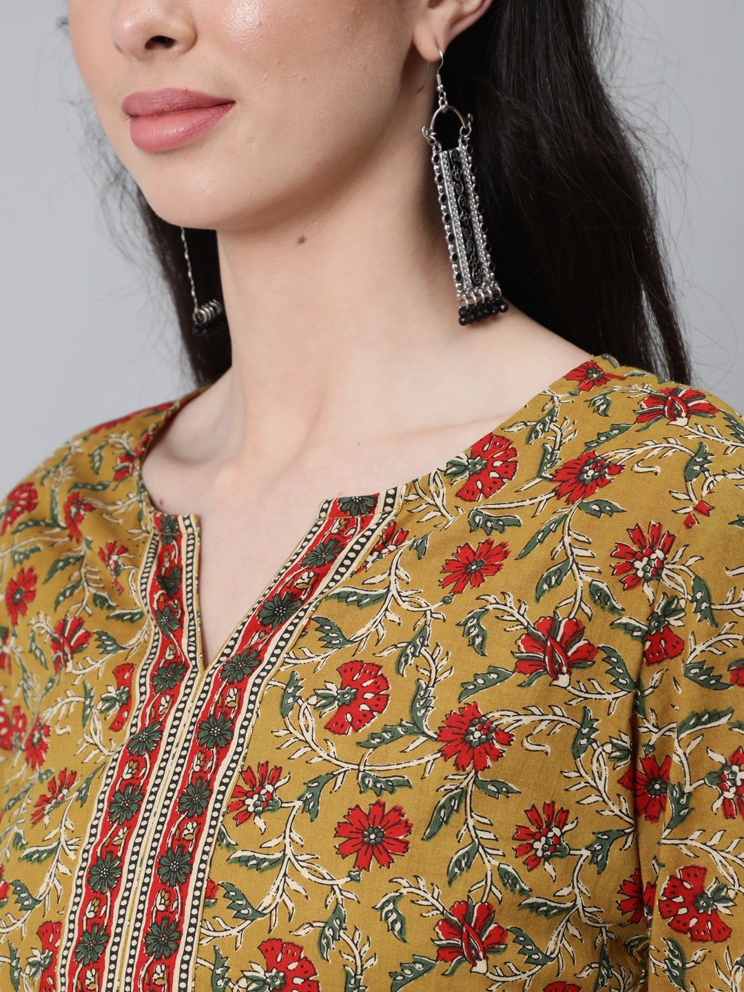 Women Yellow & Red Printed Tunic | LASVINI - Redefining Indian Fashion with Elegance