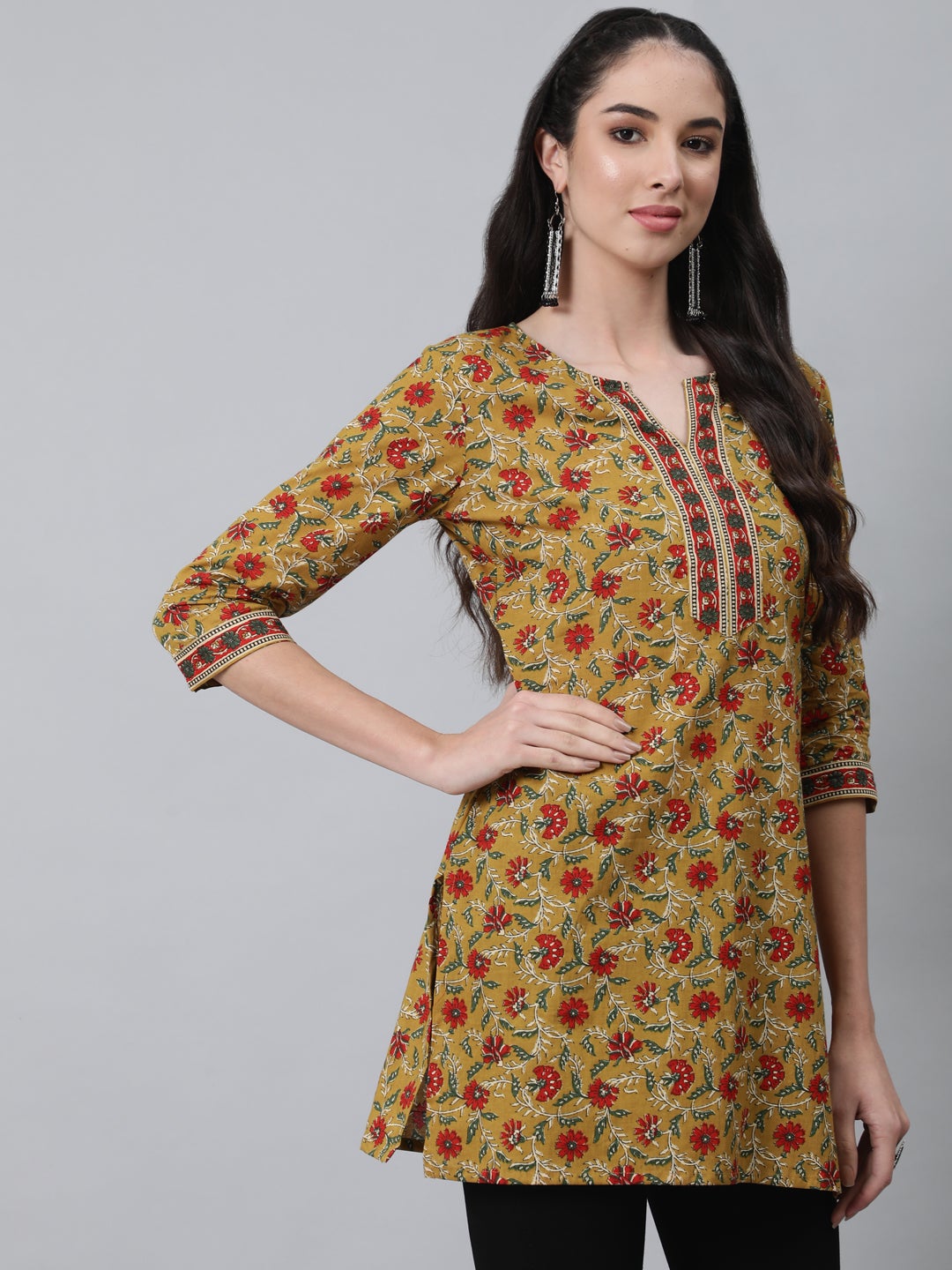 Women Yellow & Red Printed Tunic | LASVINI - Redefining Indian Fashion with Elegance