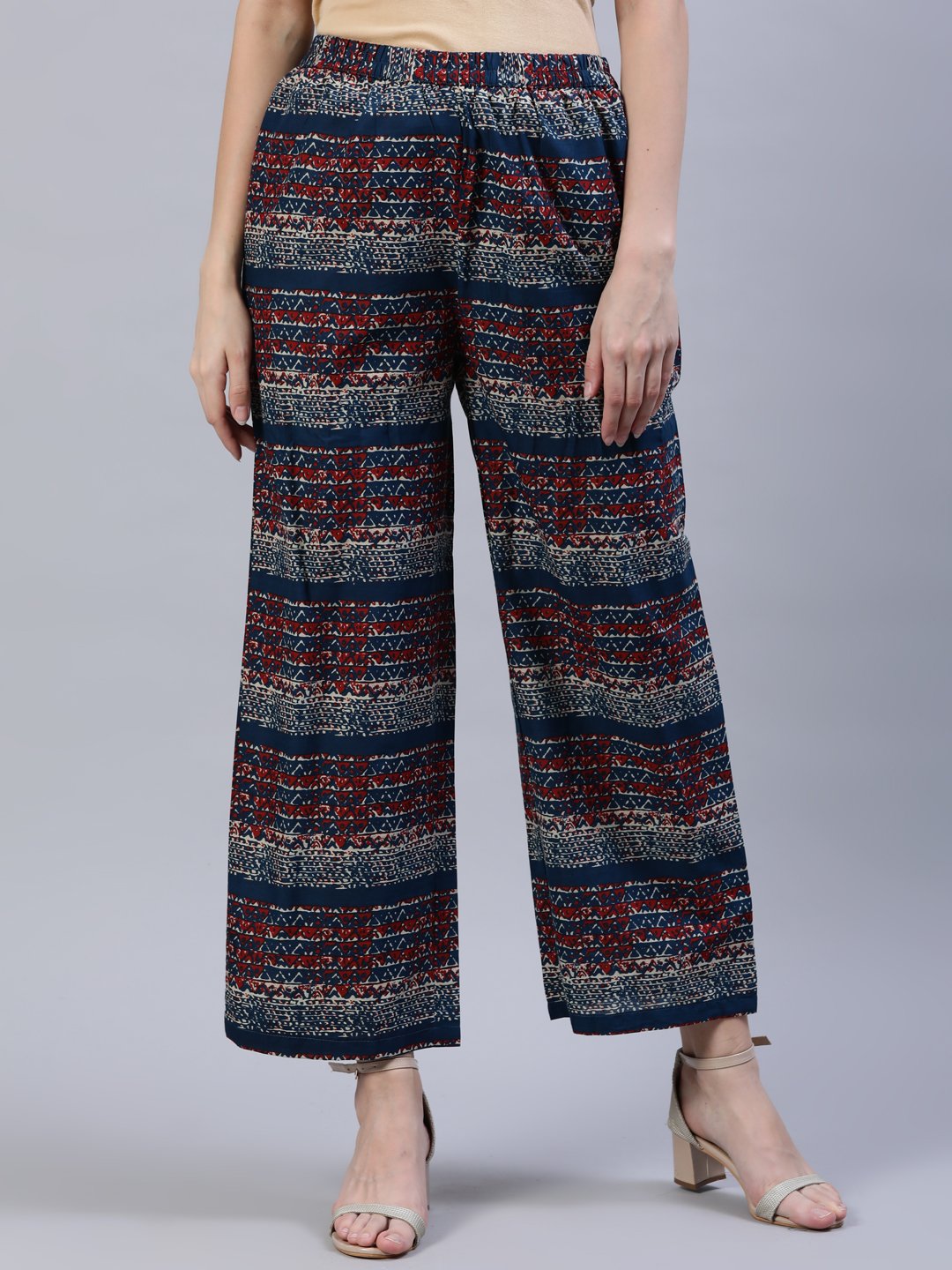 Women Blue & Red Printed Palazo | LASVINI - Redefining Indian Fashion with Elegance