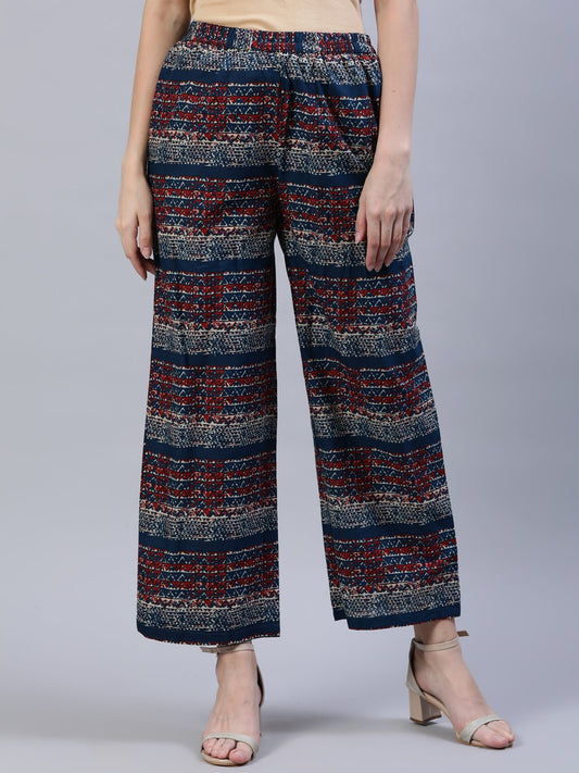 Women Blue & Red Printed Palazo | LASVINI - Redefining Indian Fashion with Elegance