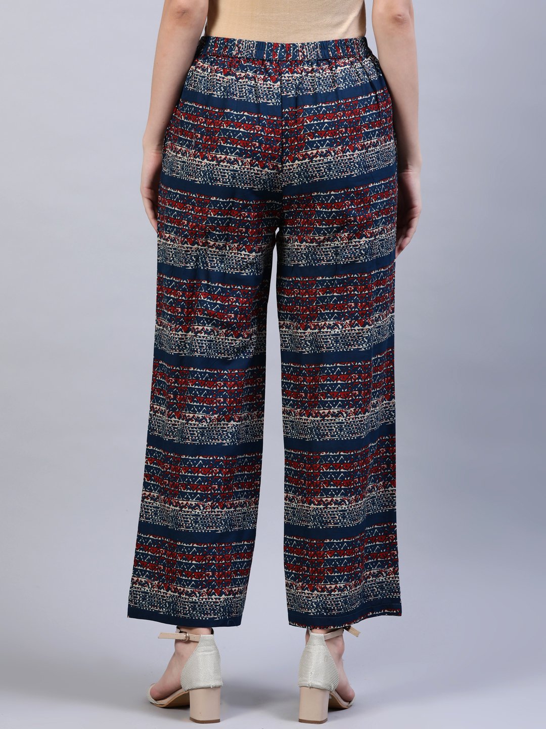 Women Blue & Red Printed Palazo | LASVINI - Redefining Indian Fashion with Elegance