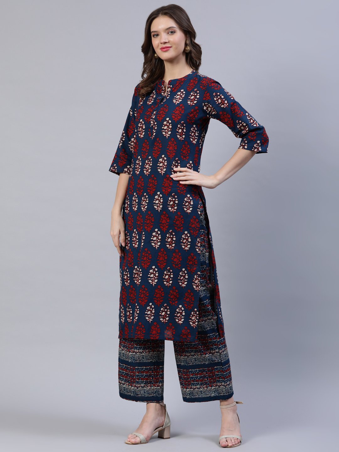 Women Blue & Red Printed Palazo | LASVINI - Redefining Indian Fashion with Elegance