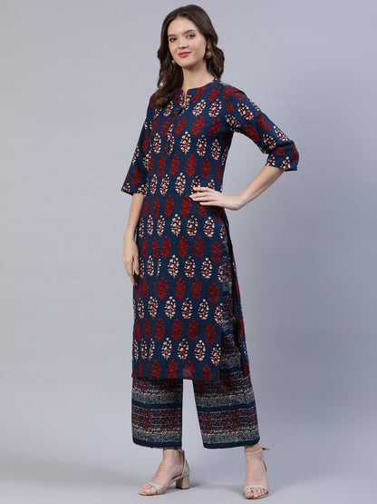 Women Blue & Red Printed Palazo | LASVINI - Redefining Indian Fashion with Elegance
