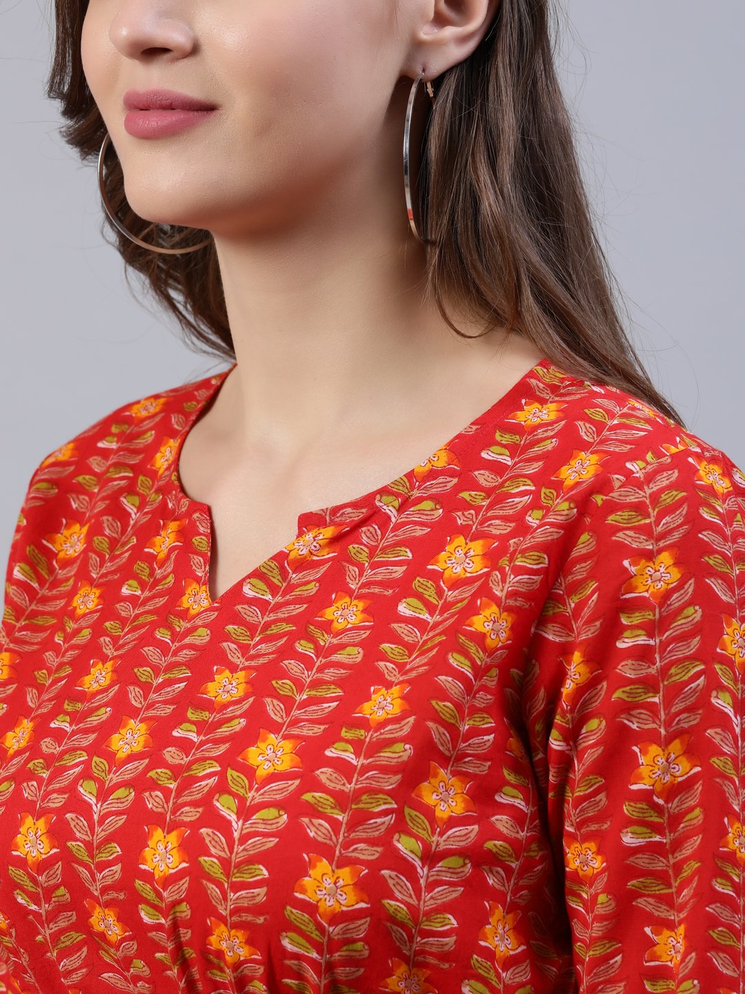 Women Red Printed Dress With Flared Sleeves | LASVINI - Redefining Indian Fashion with Elegance