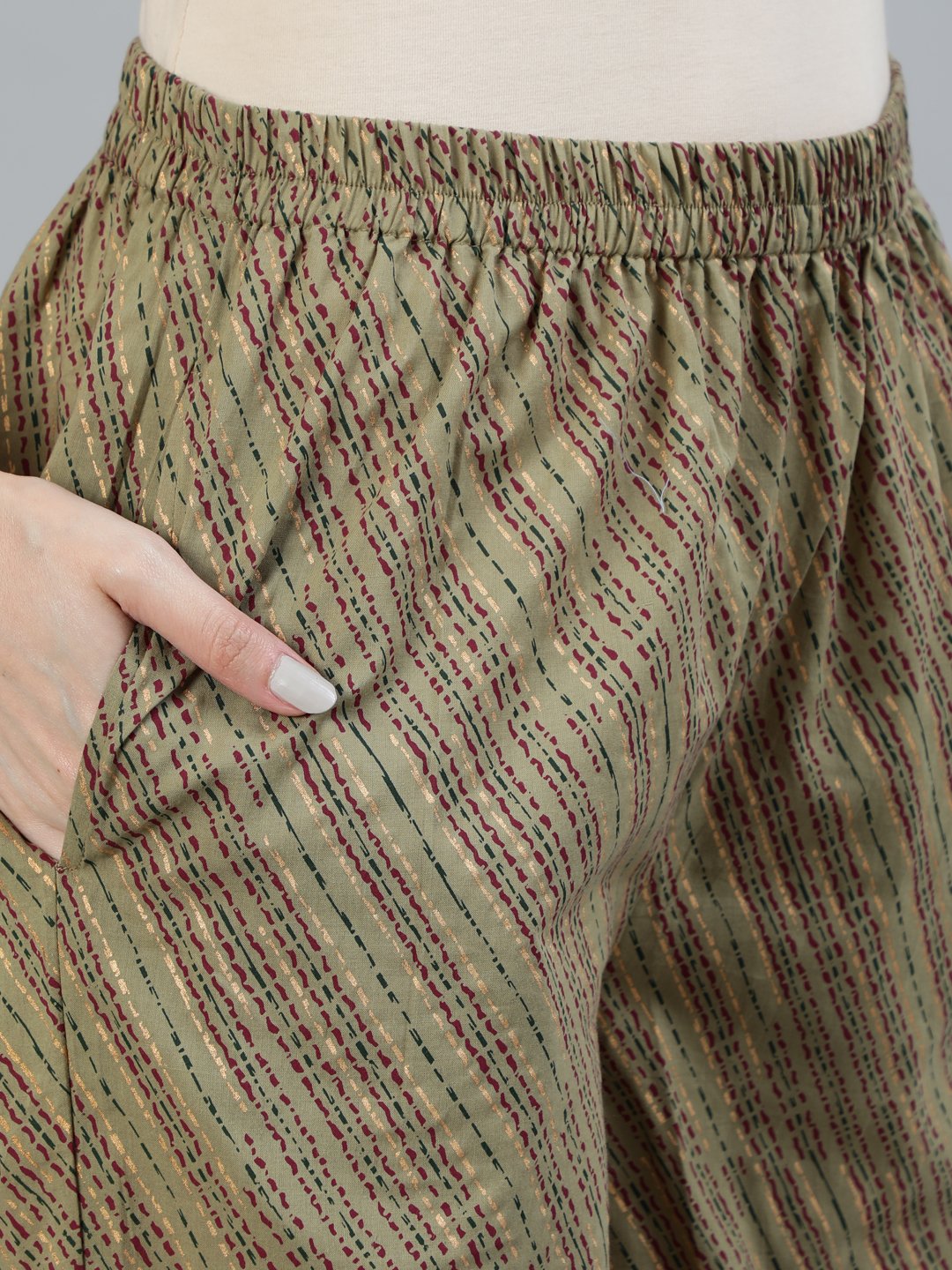 Women Olive Embroidered Layered Pure Cotton Kurti With Trousers & With Dupatta | LASVINI - Redefining Indian Fashion with Elegance