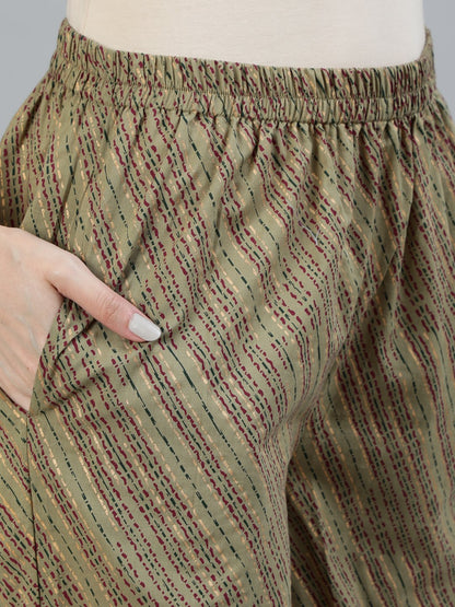 Women Olive Embroidered Layered Pure Cotton Kurti With Trousers & With Dupatta | LASVINI - Redefining Indian Fashion with Elegance