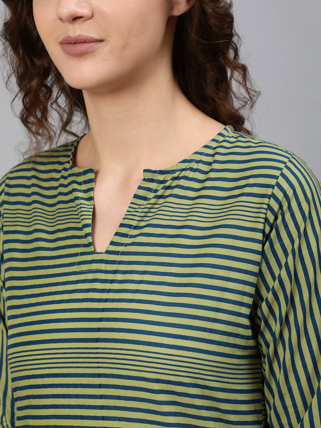 Women Green Striped Night Suit | LASVINI - Redefining Indian Fashion with Elegance