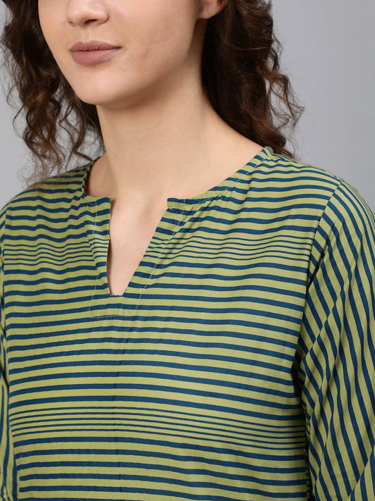 Women Green Striped Night Suit | LASVINI - Redefining Indian Fashion with Elegance