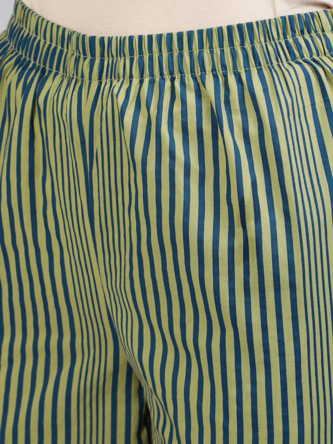 Women Green Striped Night Suit | LASVINI - Redefining Indian Fashion with Elegance