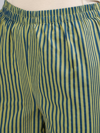 Women Green Striped Night Suit | LASVINI - Redefining Indian Fashion with Elegance