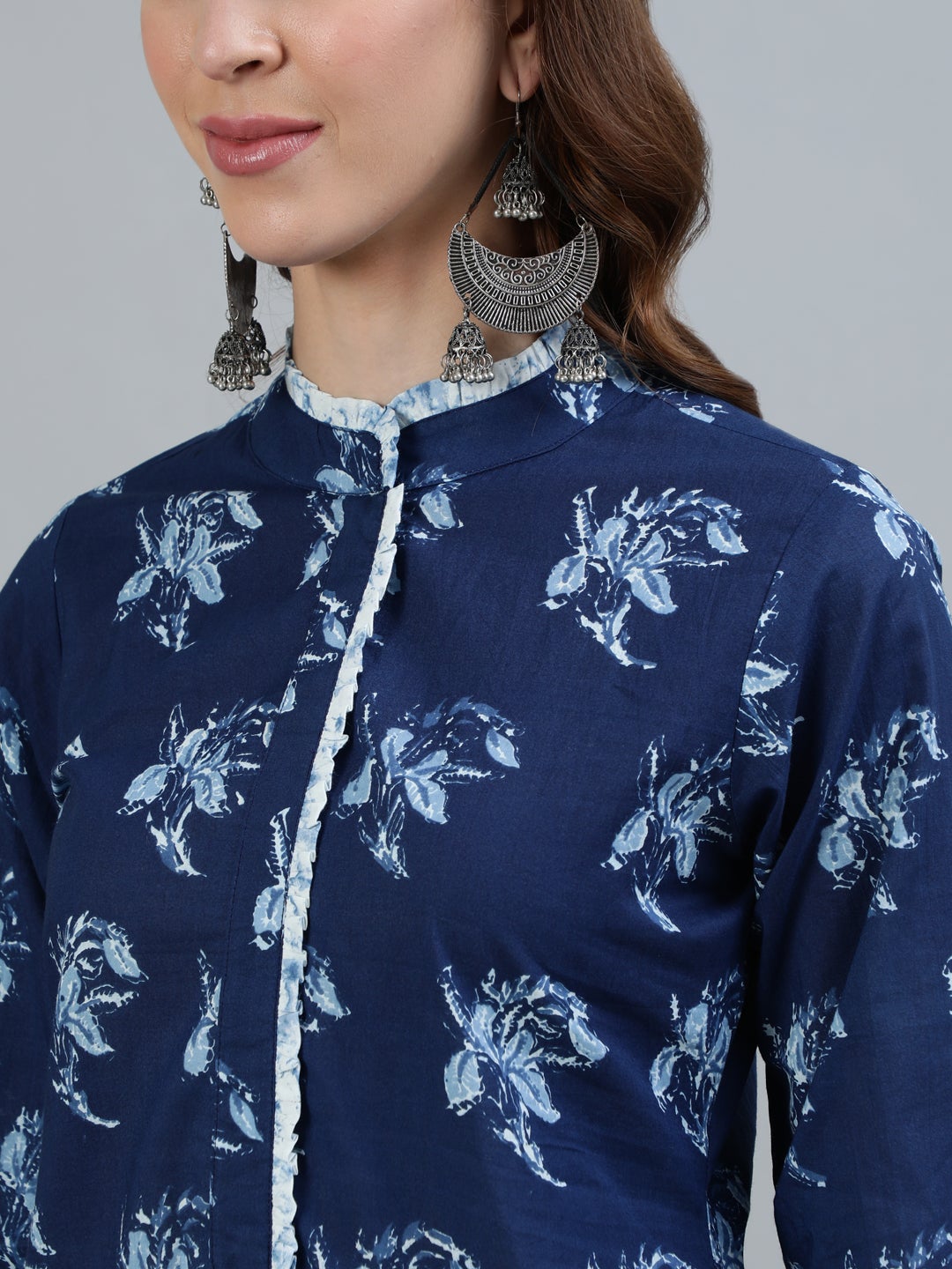 Women Indigo Blue Printed Straight Kurta With Plazo & Dupatta | LASVINI - Redefining Indian Fashion with Elegance