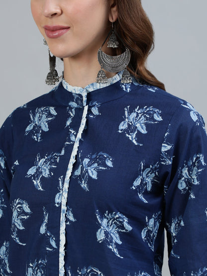 Women Indigo Blue Printed Straight Kurta With Plazo & Dupatta | LASVINI - Redefining Indian Fashion with Elegance