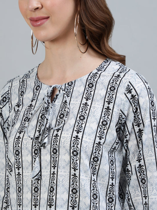 Women Off-White & Black Printed Night Suit | LASVINI - Redefining Indian Fashion with Elegance