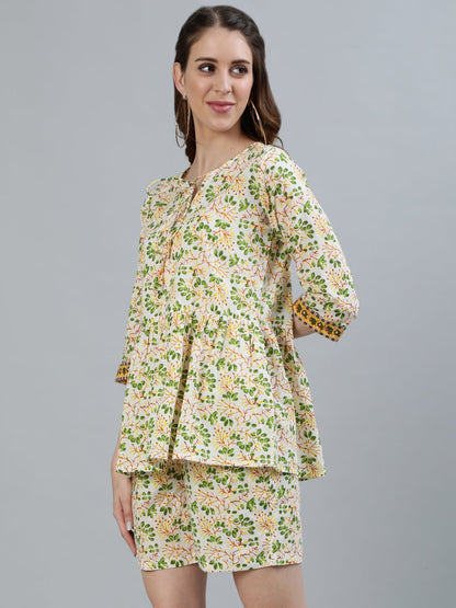 Women Yellow Floral Printed Night Suit | LASVINI - Redefining Indian Fashion with Elegance