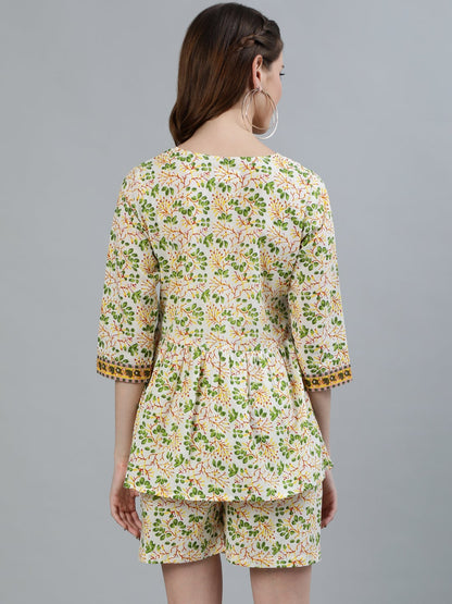 Women Yellow Floral Printed Night Suit | LASVINI - Redefining Indian Fashion with Elegance