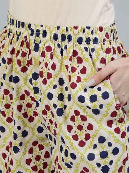 Women Cream Printed Night Suit | LASVINI - Redefining Indian Fashion with Elegance