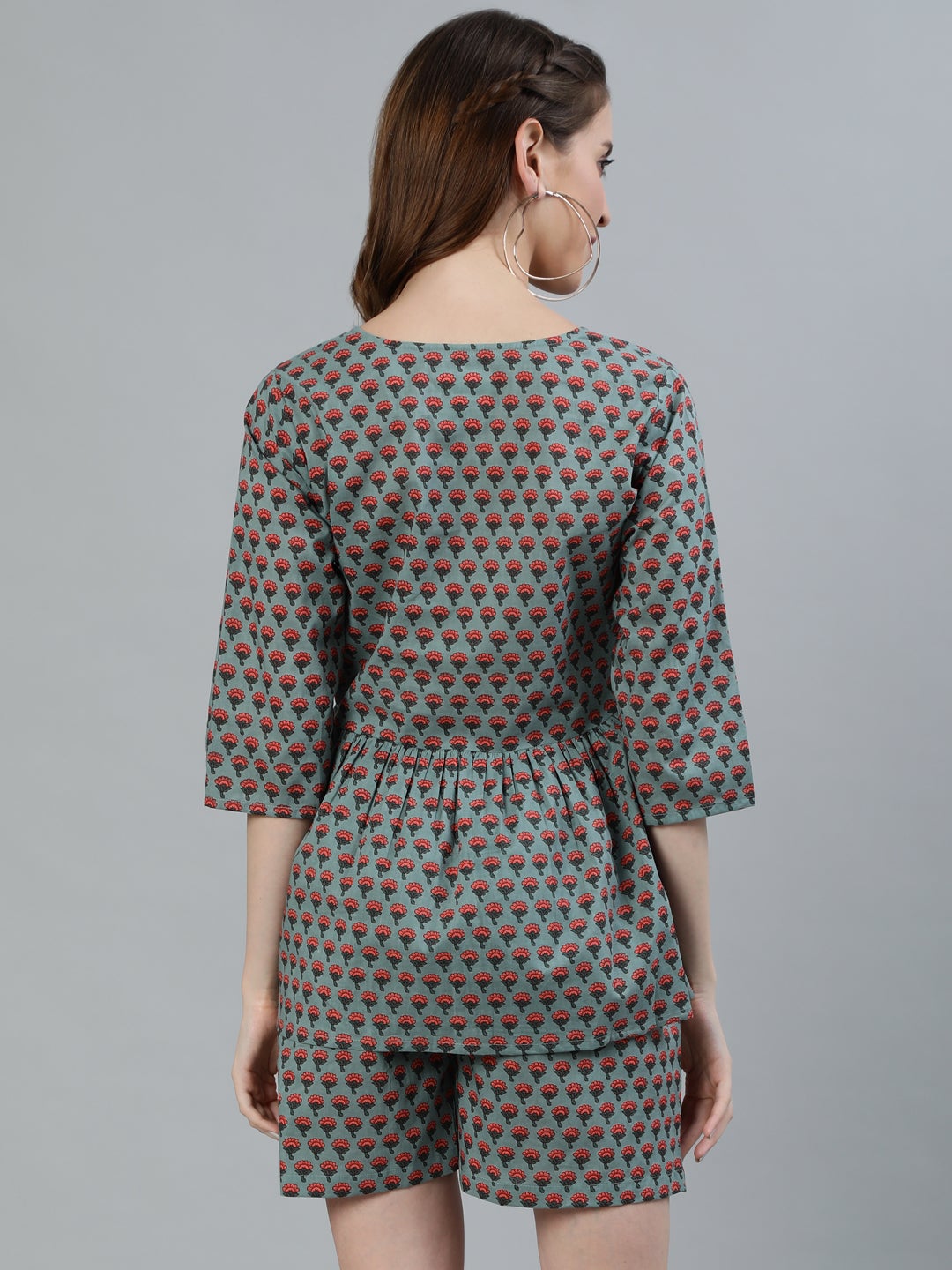 Women Green Printed Night Suit | LASVINI - Redefining Indian Fashion with Elegance